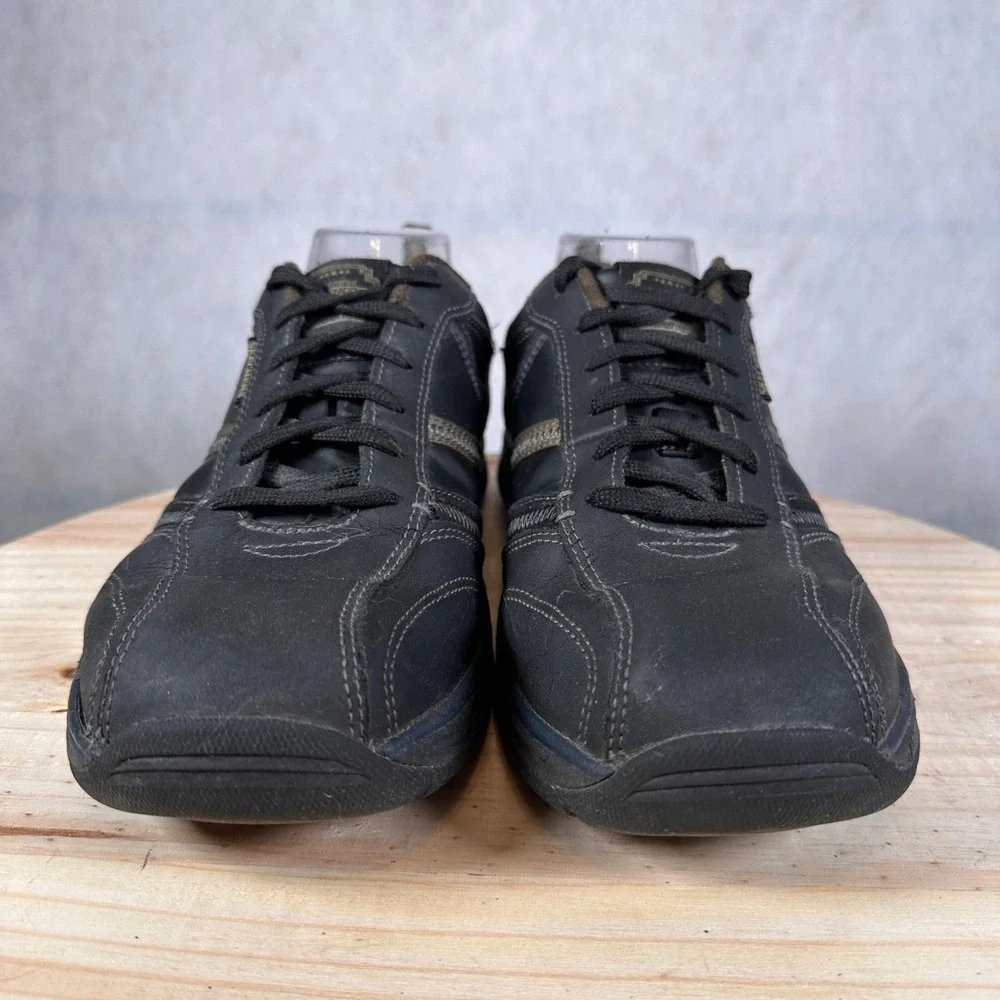 Skechers Handcrafted Sneakers Mens 9 Black Brown Good Leather Casual Rugged